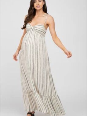 Ivory Printed Tie Strap Maternity Maxi Dress